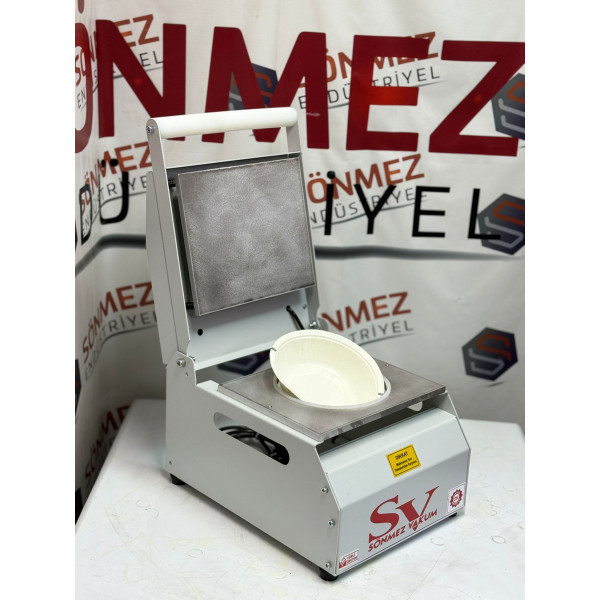 Sönmez Vakum 20 Cm Yuvarlak Karton Tabak Kapatma Makinesi Salata Makarna Paketleme Makinesi